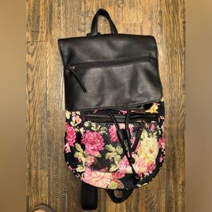 Madden Girl black and pink floral backpack